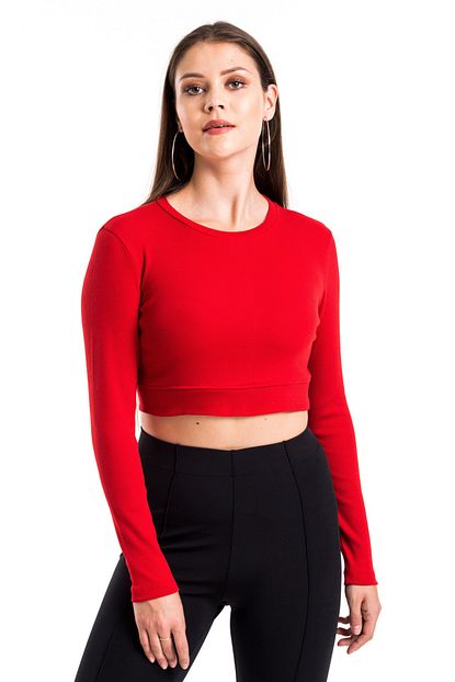 Caya Kadin Kirmizi Uzun Kollu Crop Top Cy84190 Trendyol