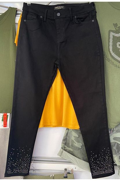 White Black Kadin Siyah Paca Tasli Pantolon Trendyol