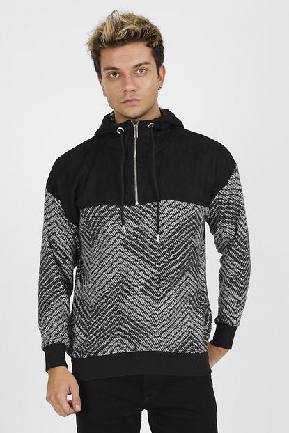 Karpefingo Erkek Kadife Parcali Zigzag Beyaz Sweatshirt 58208 Trendyol