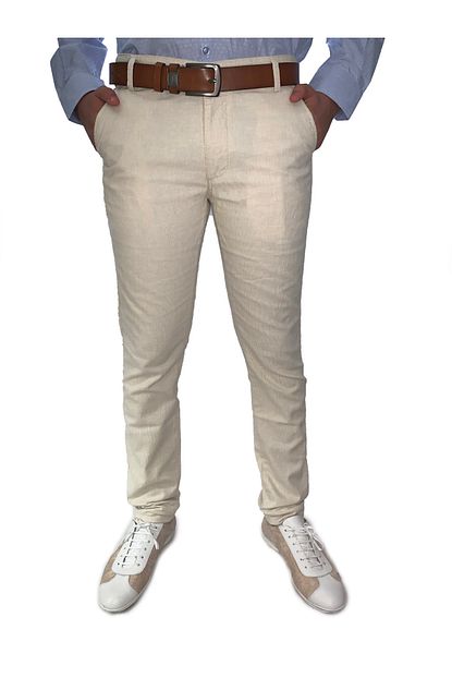 Daniel Voi Erkek Krem Keten Slim Fit Pantolon Trendyol