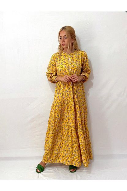 Hatun Atilla Kadin Sari Cicekli Elbise Trendyol