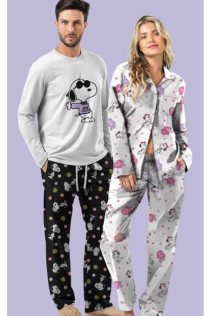 Pembishomewear Snoppy Uzun Kollu Sevgili Cift Pijama Kombini Trendyol