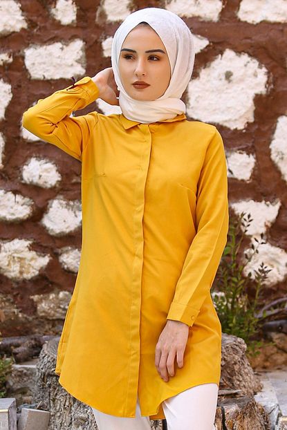 Modaymis Kadin Sari Tunik Gomlek Trendyol
