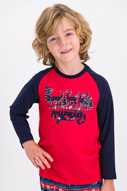 Arnetta Erkek Lacivert Cocuk Pijama Takimi Deer Family Acik Kirmizi Trendyol