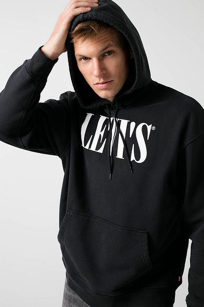 Levi S Erkek Siyah Baskili Kapusonlu Kanguru Cepli Regular Fit Orme Sweatshirt 38479 Trendyol
