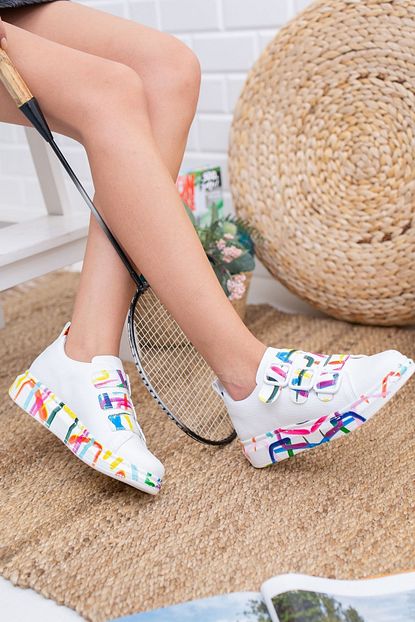 Papuclarim Gayle Beyaz Renkli Bayan Sneakers Trendyol