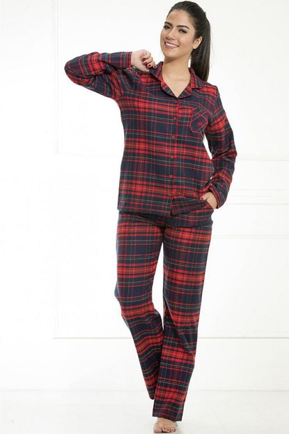 Etoile Kadin Kirmizi Ekoseli Pijama Takimi Trendyol