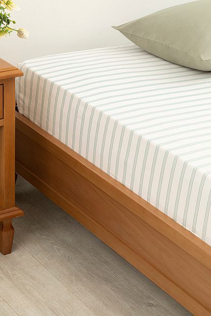 English Home Summer Stripe Pamuklu Cift Kisilik Lastikli Carsaf 160x200 Cm Seledon Trendyol