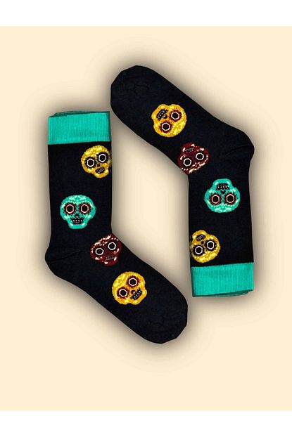 Trebears Unisex Siyah Desenli Renkli Corap Trendyol