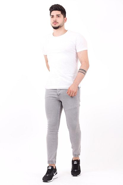 Stil Kombin Erkek Acik Gri Lastik Paca Kot Kargo Pantolon Trendyol