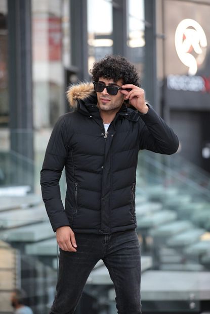 Dcs Collection Erkek Siyah Dar Kesim Kapsonlu Sisme Mont Trendyol