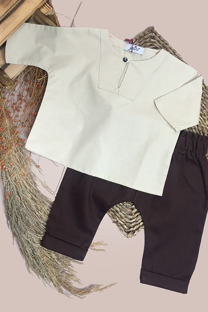 Gist Erkek Bebek Kahverengi Gabardin Pantolon Bej Gomlek Takim Trendyol