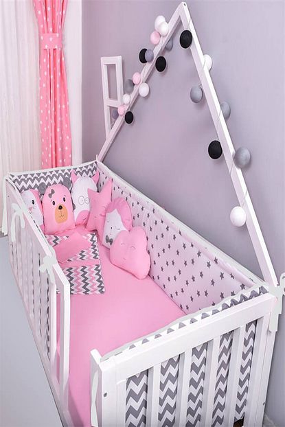 Modastra Bebek Gri Pembe Yildiz Ve Zigzag Desen Besik Kenar Koruma 80x130 Trendyol