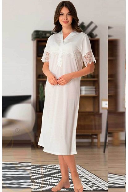 Effort Pijama Kadin Ekru Gogus Dantel Detay Hamile Lohusa Gecelik Trendyol