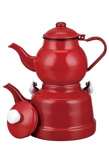M K Kitchen Ebru Emaye Kirmizi Caydanlik Takimi Lux Nostalji Trendyol