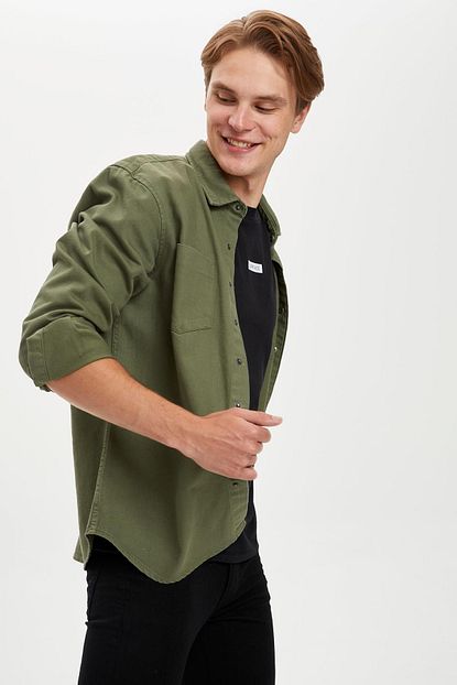 Defacto Erkek Haki Uzun Kollu Regular Fit Pamuklu Gomlek R5022az20au Trendyol