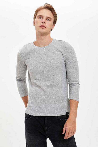 Defacto Erkek Optic Lt Grey Melange Uzun Kollu Slim Fit Basic Tisort R4690az20au Trendyol
