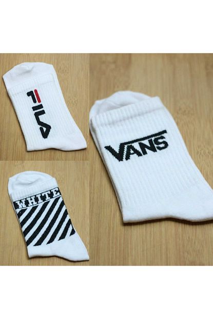 Housebutik Unisex Beyaz Vans White Off Fila 3 Lu Set Spor Corap Trendyol