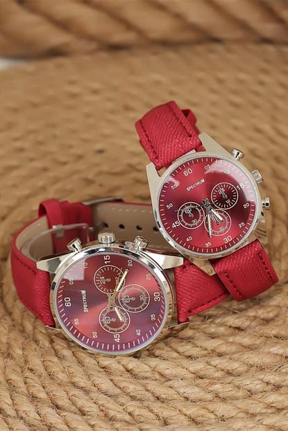 Extrasepetim Kirmizi Kot Kordonlu Silver Metal Spor Kasa Sevgili Saatleri Trendyol