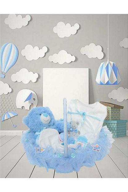 Ey Design Erkek Bebek Mavi Yeni Dogan Hos Geldin Bebek Hediyesi Hastane Cikisi 6 Li Kulplu Sepet Trendyol