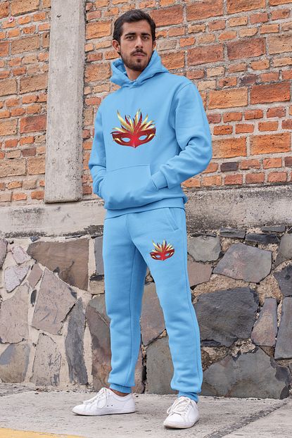 Angemiel Erkek Mavi Kirmizi Balo Maskesi Kapsonlu Sweatshirt Esofman Takimi Trendyol