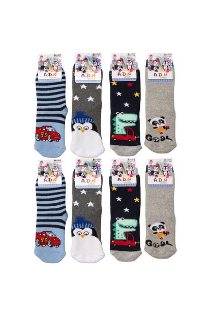 A D N Socks Erkek Cocuk Pamuklu Termal Kaydirmaz Havlu Corap 8 Li Trendyol