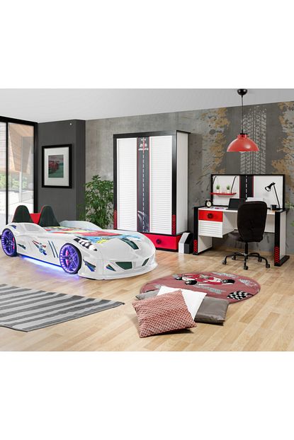 Setay Beyaz Ralli Takimi Jaguar Full Ledli Arabali Yatak Genc Odasi Trendyol
