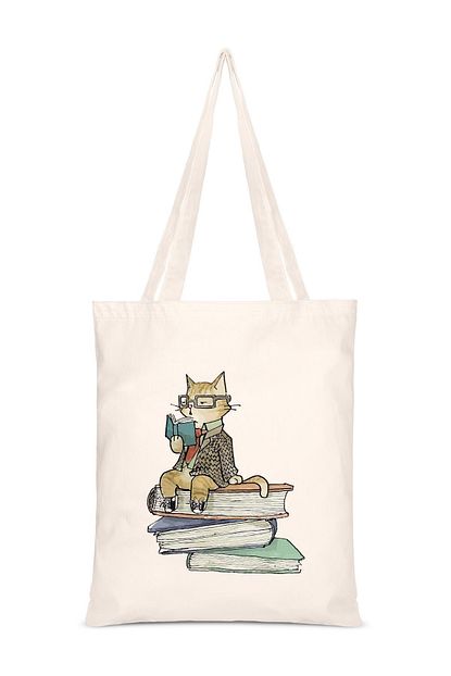 Cinar Bez Canta Kitap Okuyan Kedi Baskili Ham Bez Canta Trendyol