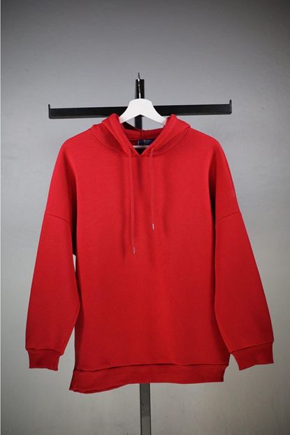 Marka Giyim Kadin Kirmizi Kapsonlu Duz Sweatshirt Trendyol