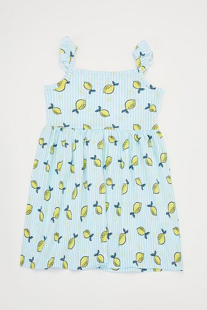 Defacto Kiz Bebek Limon Baskili Firfir Detayli Askili Elbise Trendyol