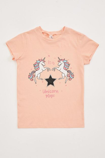 Defacto Kiz Cocuk Led Detayli Unicorn Baskili Kisa Kollu Isikli Body Trendyol