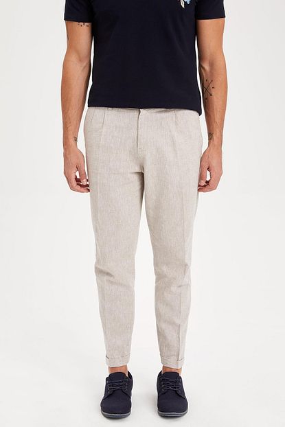 Defacto Erkek Ekru Keten Karisim Crop Fit Pantolon K3255az 19sm Er25 Trendyol