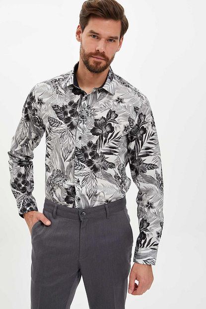 Defacto Erkek Gri Cicek Desenli Slim Fit Gomlek M1473az 19au Gr323 Trendyol