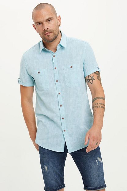Defacto Erkek Yesil Slim Fit Kisa Kollu Gomlek M3454az 19sm Gn836 Trendyol