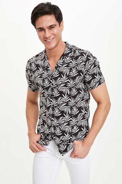 Defacto Erkek Siyah Cicekli Slim Fit Gomlek M3496az 19sm Bk27 Trendyol