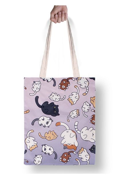 Desenblue Unisex Beyaz Kedi Baskili Yikanabilir Ham Bez Canta Trendyol