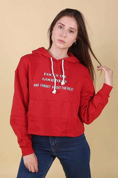 Lena Butik Kadin Kirmizi Onu Baskili Sweatshirt Trendyol