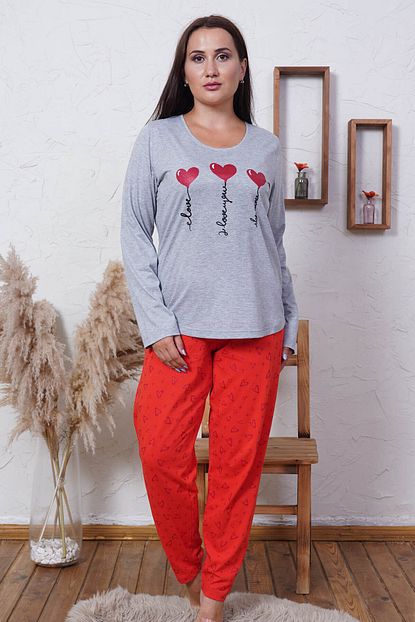 Ilisana Kadin Gri Kirmizi Pijama Takimi Trendyol