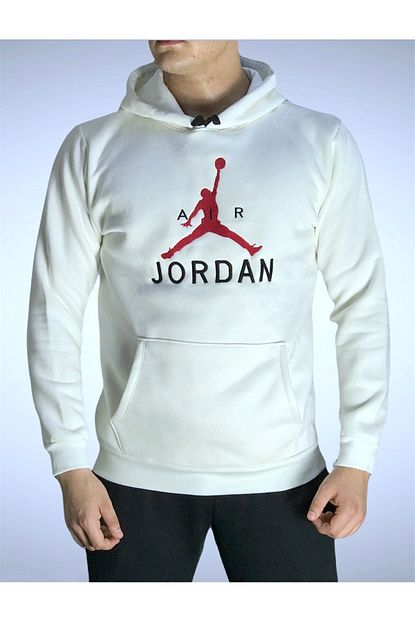Okeanos Erkek Beyaz Air Jordan Nakisli Pamuklu Basketbol Sweatshirt Trendyol