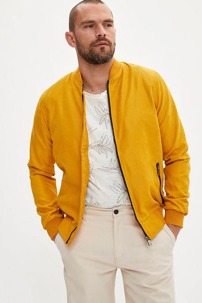 Defacto Erkek Sari Slim Fit Bomber Ceket L8724az 19sp Yl1 Trendyol