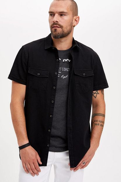 Defacto Erkek Siyah Kot Kisa Kollu Slim Fit Jean Gomlek L3493az 19sm Nm40 Trendyol