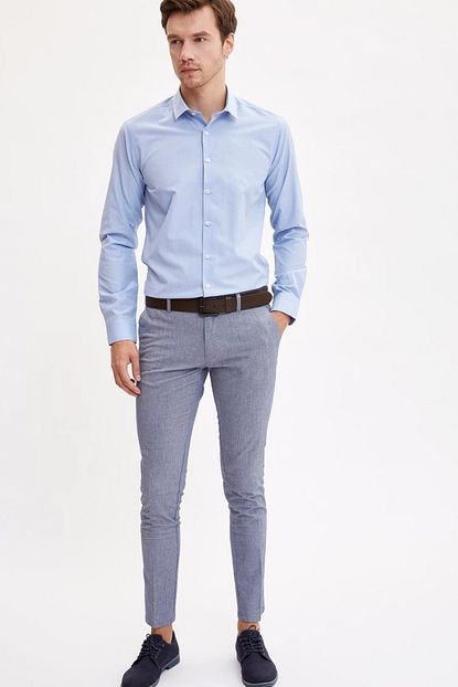Defacto Erkek Civit Mavisi Desenli Chino Pantolon K3262az 19sm In75 Trendyol