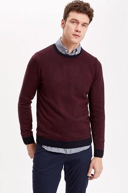 Defacto Erkek Bordo Jakarli Slim Fit Triko Kazak K8631az 19wn Br171 Trendyol