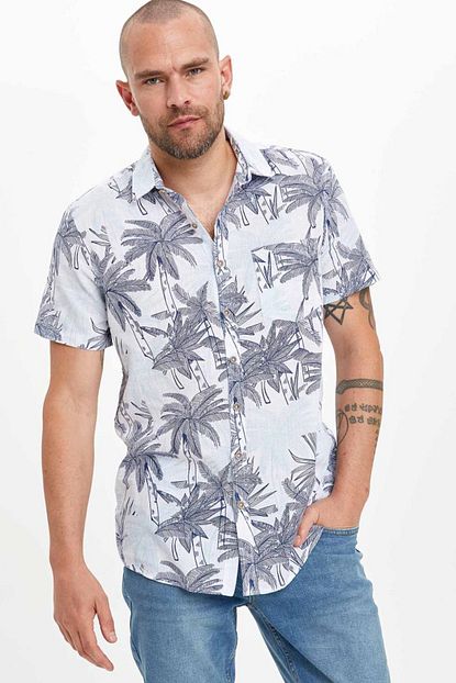 Defacto Erkek Turkuaz Slim Fit Cicekli Gomlek M3450az 19sm Tr157 Trendyol