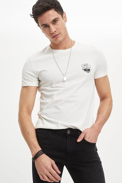 Defacto Erkek Ekru Baskili Slim Fit T Shirt M3699az 20sp Er105 Trendyol