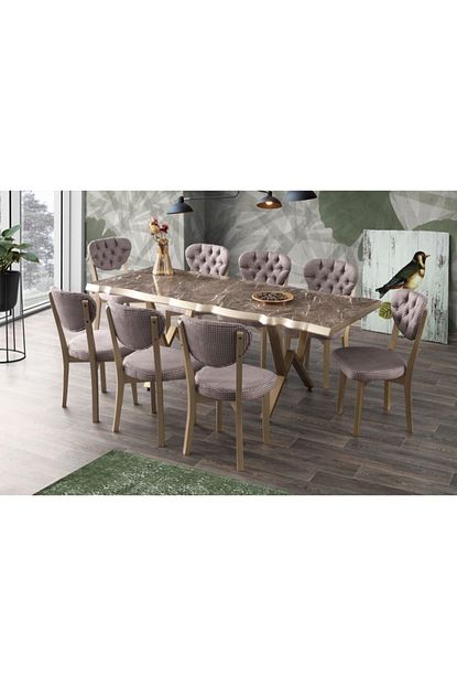 Sweet Home Kutuk Masa Elvira Gold 8 Adet Gala Sandalye Salon Takimi Trendyol