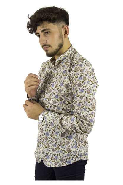 Yigit Collection Erkek Beyaz Hakim Yaka Cicekli Uzun Kollu Gomlek Trendyol