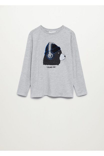 Mango Kids Erkek Cocuk Gri Cift Tarafli Pullu Tisort Trendyol