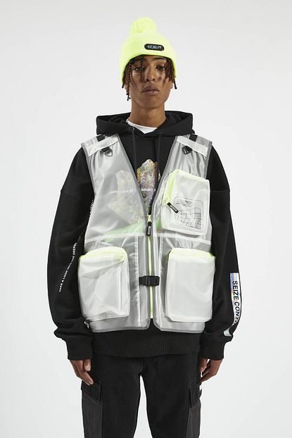 Pull Bear Erkek Beyaz Seffaf Utility Yelek 09710975 Trendyol