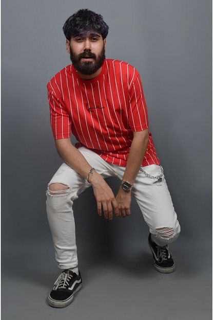 Acidkuki Erkek Kirmizi Karl Kani Renkli Oversize T Shirt Trendyol
